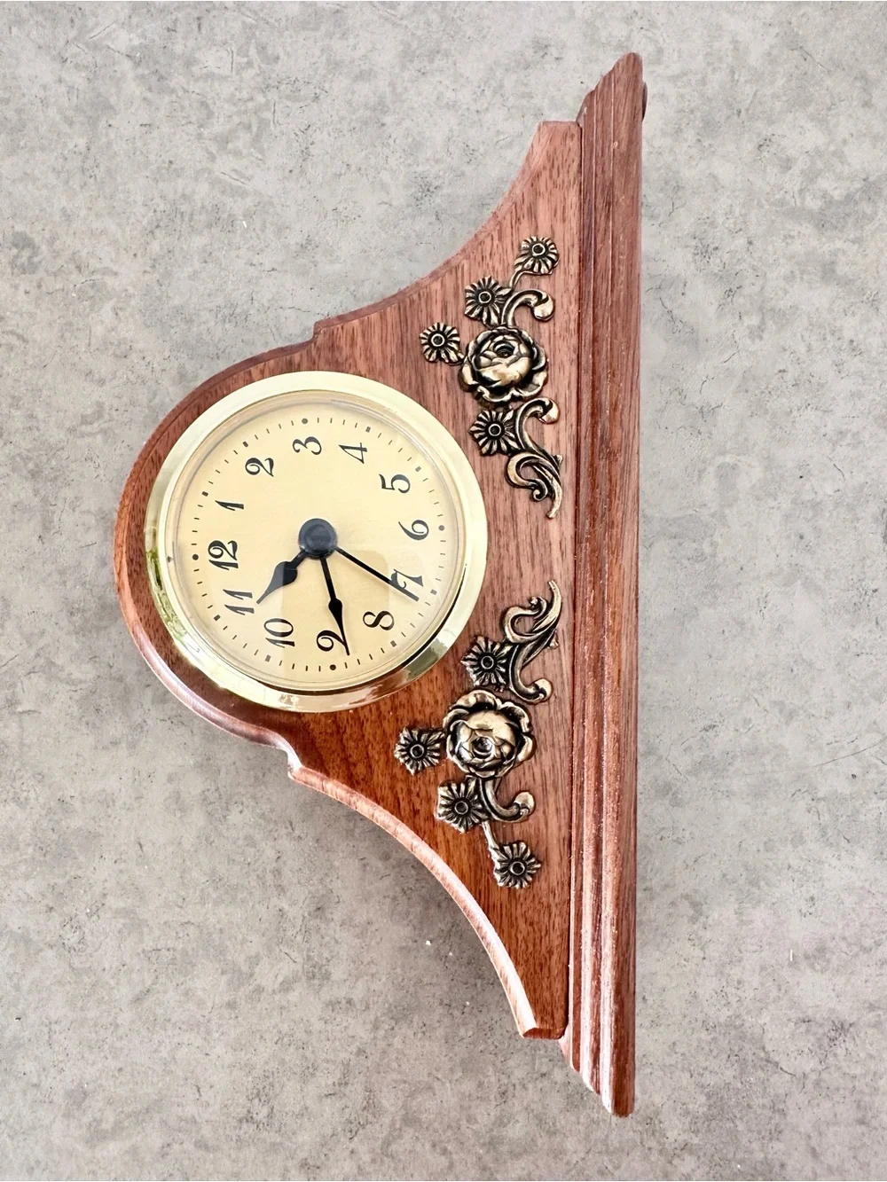 Handcrafted Fisher Landcaster Co. Classic Wooden Small Mantel Clock Brown Gold